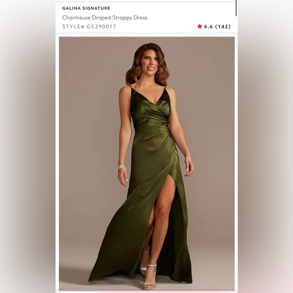 GALINA SIGNATURE
Charmeuse Draped Strappy Dress- Martini Olive